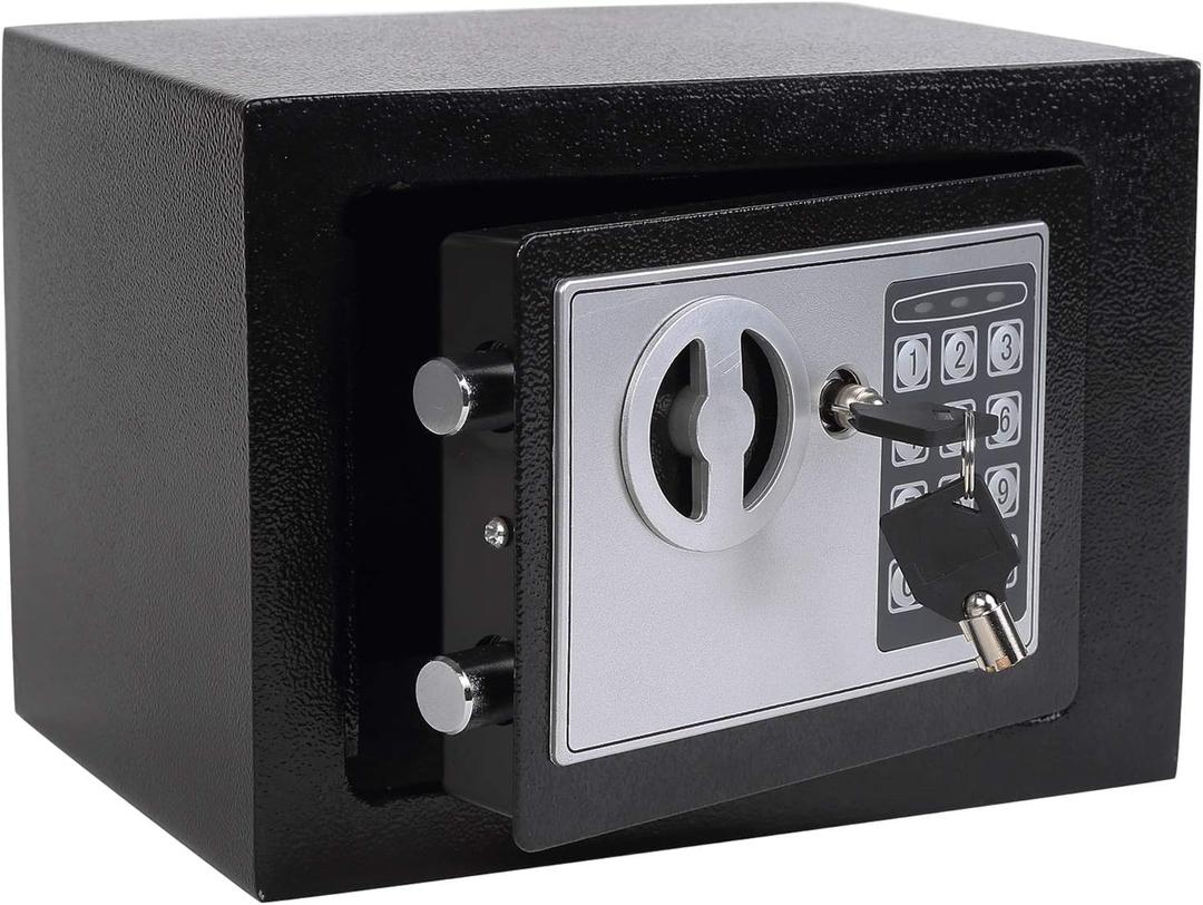 Yuanshikj Safe Box with Electronic Keypad, Small Hidden Steel Security Lock Box with Key, 0.23 Cubic Feet, 9.05" W x 6.69" D x 6.69" H, for Jewelry Gun Cash Use Storage money (Black)
