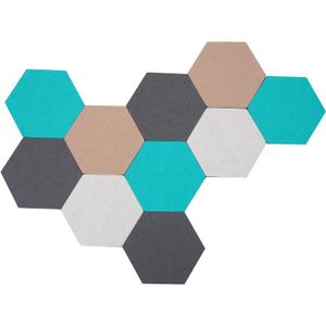 10Pcs Self Adhesive Felt Board Tiles Hexagon Bulletin Board for Walls, Felt Cork Pin Board for Pictures Photos Memos with Push Pins (Color D)