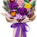 Forever Flowers Gifts for Her, Preserved Flowers Bouquet Birthday Gifts for Women, Preserved Roses for Grandma Wife Anniversary Valentine's Day Mother's Day (Purple Paper)