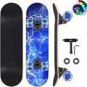 Skateboards with Colorful Flashing Wheels for Beginners,Kids,Teens,Adults, Complete Standard Skate Boards 9 Layer Canadian Maple Deck Concave Skateboard