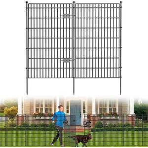 10 Panels No Dig Garden Fence with Gate, 44in(H) × 23.6ft(L) Decorative Metal Outdoor Dog Fence, Rustproof Pet Fencing for Yard, Patio, Flower Bed -Temporary Fencing| Easy to Install