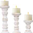 Rustic Farmhouse Wood Pillar Candle Holder Set of 3 for Candlestick, White