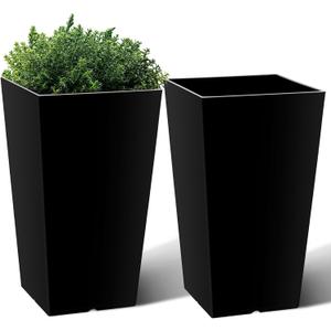 QCQHDU 21 inch Large Tall Taper Planters for Indoor & Outdoor Plants, 2 Pack Durable Plant-Flower-Tree Pots for Front Porch Patio Living Room Home Garden Decor (Black)