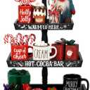 Christmas Hot Chocolate Bar Wood Cocoa Station Decorative Storage Box 3 Tier Chocolate Station Farmhouse Christmas Decorations for Home Office Kitchen Winter Gift (Black)