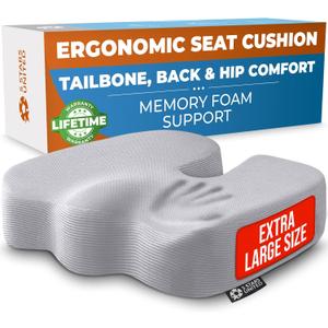 5 STARS UNITED Seat Cushion for Tailbone Pain Relief  Memory Foam Cushion for Coccyx, Hip, Sciatica & Post-Surgery Recovery  Wheelchair, Car, Desk, Gaming & Office Chairs, Light Gray, X-Large