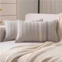 Cethom Boho Throw Pillow Covers 12x20 Inch Set of 2, Farmhouse Decorative Couch Pillow Cases, Grey Accent Pillows of Bed, Sofa Bedroom Living Room Home Decor Cushion Cover