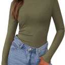 PRETTYGARDEN Womens Long Sleeve Shirts 2026 Ribbed Knit Slim Fitted Basic Tee Casual Going Out Tops Underscrubs Fall Clothing (Green, L)
