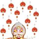 10 Pcs Lotus Decorations for Pooja Diwali Floral Wall Hanging Garlands for Temple Decor Indian Pooja Wood Decoration Back Dropper Showpiece for Diwali Home Wall Room Decor(Bell Style)