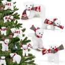 4 Pcs Polar Bear Christmas Decorations White Flocked Animal Christmas Ornaments with Scarf, Animal Ornaments for Christmas Tree Holiday Home Decor Gift