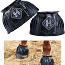 Harrison Howard Rubber Pull-on Bell Boots with Fleece Lining and Touch-Close Tapes Hoof Overreach Protection for Horses