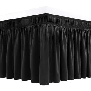 Biscaynebay Wrap Around Bed Skirts for King & Cal King Beds 11" Short Drop, Black Adjustable Elastic Dust Ruffles Easy Fit Wrinkle Resistant Silky Luxurious Fabric Machine Washable