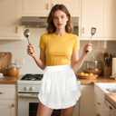 2 Pcs Womens White Waist Apron with Pockets Vintage Half Apron Maid Outfit for Waitress Servant Halloween Cosplay