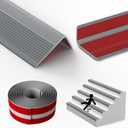Rubber Stair Nosing - 9.9Ft Stair Anti-Slip Adhesive Strip, Durable, Quiet, Easy to Install Adhesive Strip for Indoor/Outdoor Use  Prevents Slips for Seniors and Kids (9.9ft,Full Gray,1 Pack)