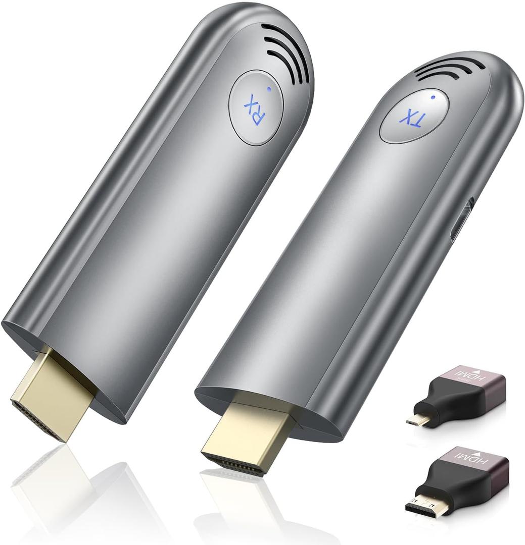 Wireless HDMI Transmitter and Receiver, Plug & Play Portable 2.4G/5G Wireless HDMI Extender Kit for Streaming Video and Audio to Monitor from Laptop/PC/TV Box/Projector (grey)