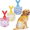 Female Dog Diapers 3 Pack Washable Dog Diapers Female Dog Diaper that Stay on Dog Diaper Female with Suspenders Reusable Doggie Diapers for Heat, Incontinence and Puppy Training (Large)