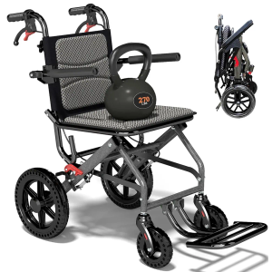 15 Inch Seat Wheelchairs for Adults 12 Inch Honeycomb Tire, Transport Wheelchair Lightweight Foldable (Only Takes 1S), Ultra Light Wheelchair with Telescopic Handle(Only 20LBS, Holds 270 LBS)