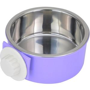 Crate Dog Bowl Removable Stainless Steel Water Food Feeder Bowls Cage Coop Cup for Cat Puppy Bird Pets (Small, Purple)