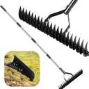 Widened 16-Inch Thatch Rake, Thatch Rakes for Lawns, Thatching Rakes for Lawns, Steel Metal Dethatching Rake with Handle, More Effective Thatching Rake for Cleaning Dead Grass, Lawn Yard Garden