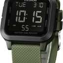 Mens Digital Watch for Men, Stainless Steel Square Watches, Mens Wrist Watches Waterproof Large Face Dual Time Date Watch (Green)
