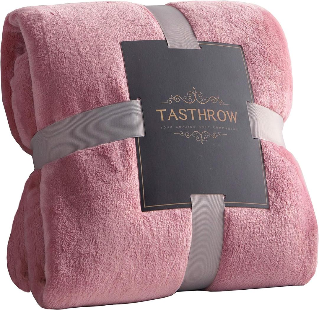 TASTHROW Large Flannel Fleece Throw Blanket, 6080 Inch - Cozy Lightweight Thick Blanket - All Seasons Suitable for Women, Men and Kids (Pink)
