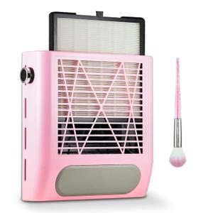 Nail Dust Collector Nail Tech, 80W Powerful Suction Nail Extractor Vacuum with Reusable Filter & Brush, Adjustable Electric Nail Fan Dust Vacuum for Acrylic Gel Nail Polishing Manicure Tool (Pink)