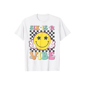 "Six Is A Vibe" 10th Birthday Groovy Smile Face BLUE , 10 Years Old