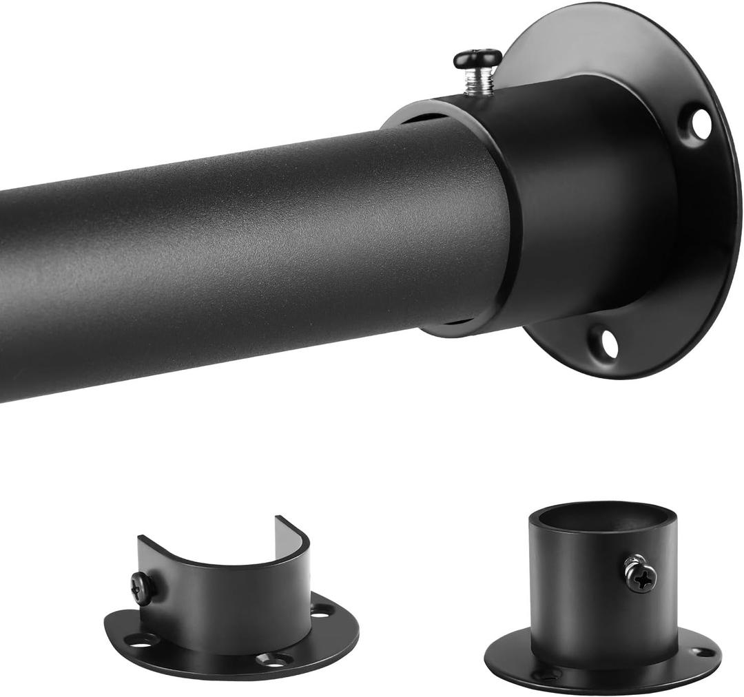 Closet Rods for Hanging Clothes, 1.3 Inch Diameter Heavy Duty Closet Rod 17-75 Inch Adjustable Clothes Hanging Bar Metal Black Shower Curtain Rods for Closet, Wardrobes, Bathroom, Windows