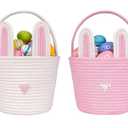 CubesLand Easter Baskets for Kids - 2-Piece Empty Bunny Buckets Set with Handle, Soft & Sturdy Easter Egg Hunt Basket Bags (9.8x7.8x7.8 Inch) - Perfect Easter Gifts for Girls, Boys & Toddlers