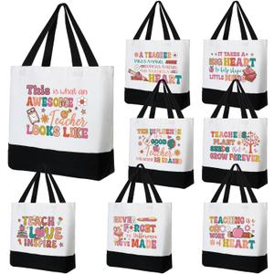 Sweetude 8 Pack Teacher Appreciation Bag Canvas Tote Bag Bulk Rainbow Teachers Day Thank You Gifts Graduation
