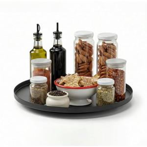 MUNEK 9" Lazy Susan Organizer,Metal Rotating Spice Rack Organization,Lazy Susan for Table Top,Pantry, Bathroom, Vanity, Black (1 Tier)