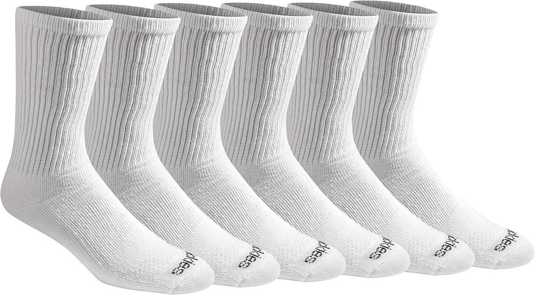 Dickies Men's Dri-Tech Essential Moisture Control Crew Socks Multipack, Solid White (6 Pairs), Large