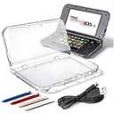 Vranzoral New 3DS XL Clear Case,Crystal Transparent Hard Shell for New 2015 Nintendo 3DS XL LL（New Modified Hinge-Less Design） Pack with 4 Stylus Pen for 3DS and 1 Charing Cable