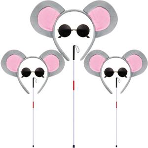 Mouse Costume Ears-Headband-Tail-Nose-Bow-Tie Accessories Set : Standing Up Grey and Pink Ears Headband and Tail, Bow Tie Mouse Halloween Accessories Set - for Adult Toddlers and Kids