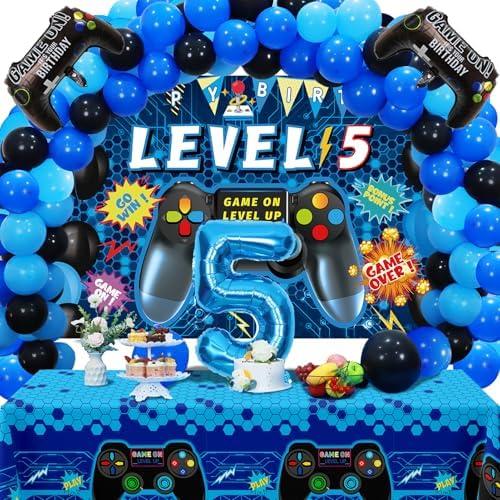 Vlipoeasn 90PCS Video Game Party Decorations Set - Blue 5th Birthday Supplies - Video Game Backdrop, Balloons, Tablecloth, Gamer and Foil Balloons Vlipoeasn 90PCS Video Game Party Decorations Set - Blue 5th Birthday Supplies - Video Game Backdrop, Balloons, Tablecloth, Gamer and Foil Balloons