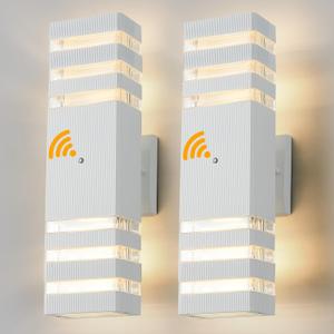 Dusk to Dawn Outdoor Wall Lights 2 Pack, White Front Porch Light Fixture, Anti-Rust Black LED Up and Down Outdoor Lights for House Hallway Garage Entryway