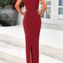 PRETTYGARDEN Women's 2026 Summer Semi Formal Midi Dresses Sleeveless Ruched Bodycon Long Elegant Cocktail Wedding Guest Dress (Red, M)