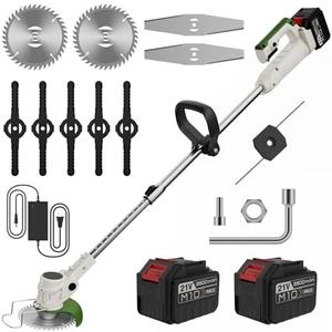 Electric Weed Wacker, Battery Weed Eater, 4 Types of Blades, can Easily and efficiently Clean Weeds and Small shrubs in The Yard, Lawn and Garden. Comes with Two 21V 5Ah Batteries and a Fast Charger