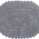 DII Crochet Collection Reversible Bath Mat, Small Oval, 17x24, Gray
