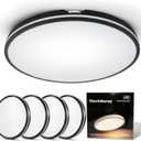 4Pack 16in Round Black Farmhouse LED Flush Mount Fixture 4000LM