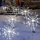 Solar Garden Firework Lights Outdoor Waterproof, 2 Pack Solar Powered Art Stake Twinkle Lighting for Outside Decor, 120 LED Sparklers String Lights for Yard Pathway Decorations(White)