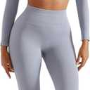 SUUKSESS Women 2 Piece Workout Sets Hidden Scrunch Hip Lifting Seamless Leggings Long Sleeve Yoga Crop Tops (M)