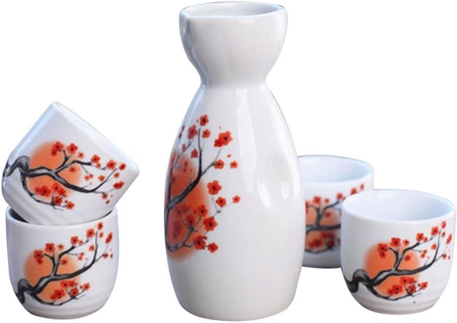 Tosnail 5 pcs Ceramic Japanese Sake Set - Orange Blossom