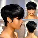 YJOQOKOA Short Pixie Cut Wigs for Black Women Human Hair Glueless Wig Short Layered Brazilian Virgin Human Hair Wigs For Women Natural Black Pixie Haircut Full Machine Made Wig