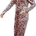 Marvmys Velour Tracksuit Womens 2 Piece Outfits Velvet Sweatsuit Jogging Suit Full Zip Up Hoodie and Sweatpants Set (Large, Pink Leopard)