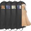 LANDNEOO 65" Long Garment Bags for Travel, Dress Bags for Hanging Clothes, Wedding Dress Cover for Women, Closet Storage for Gowns, Coats, Black, 4 Pack