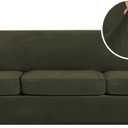 H.VERSAILTEX Modern Velvet Plush 4 Piece High Stretch Sofa Slipcover Furniture Protector Form Fit Velvet Extra Large Sofa Cover for 3 Cushion Couch Width Up to 105 Inch (XL Sofa, Olive)