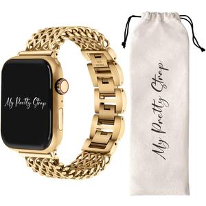 My Pretty Strap - Compatible Apple Watch Band Strap, Stainless Steel Fashion iWatch Replacement Strap- Easy Resizing, No Tool Needed, Fits Most Wrists- Series 1-11, SE and Ultra (Mermaid Gold)