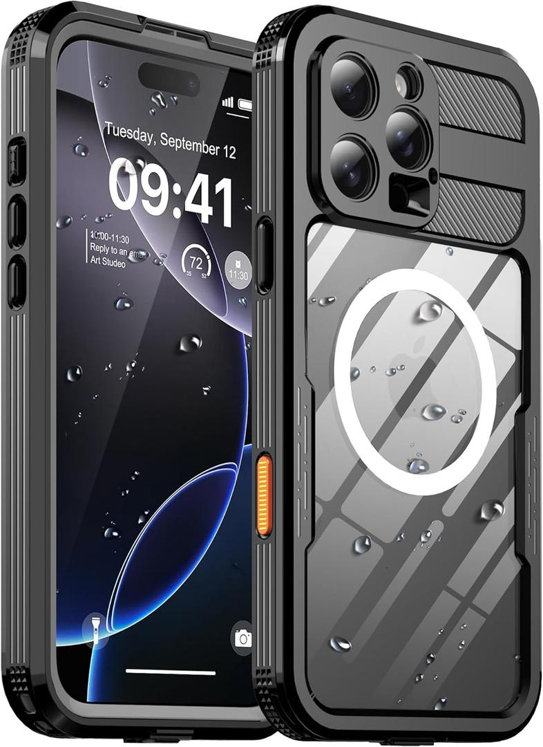 for iPhone 16 Pro Max Waterproof Case, with Built-in Screen Protector Dustproof Shockproof [Compatible with MagSafe] Full Body Underwater Protective Phone Cover for iPhone 16 Pro Max 6.9" (Black)