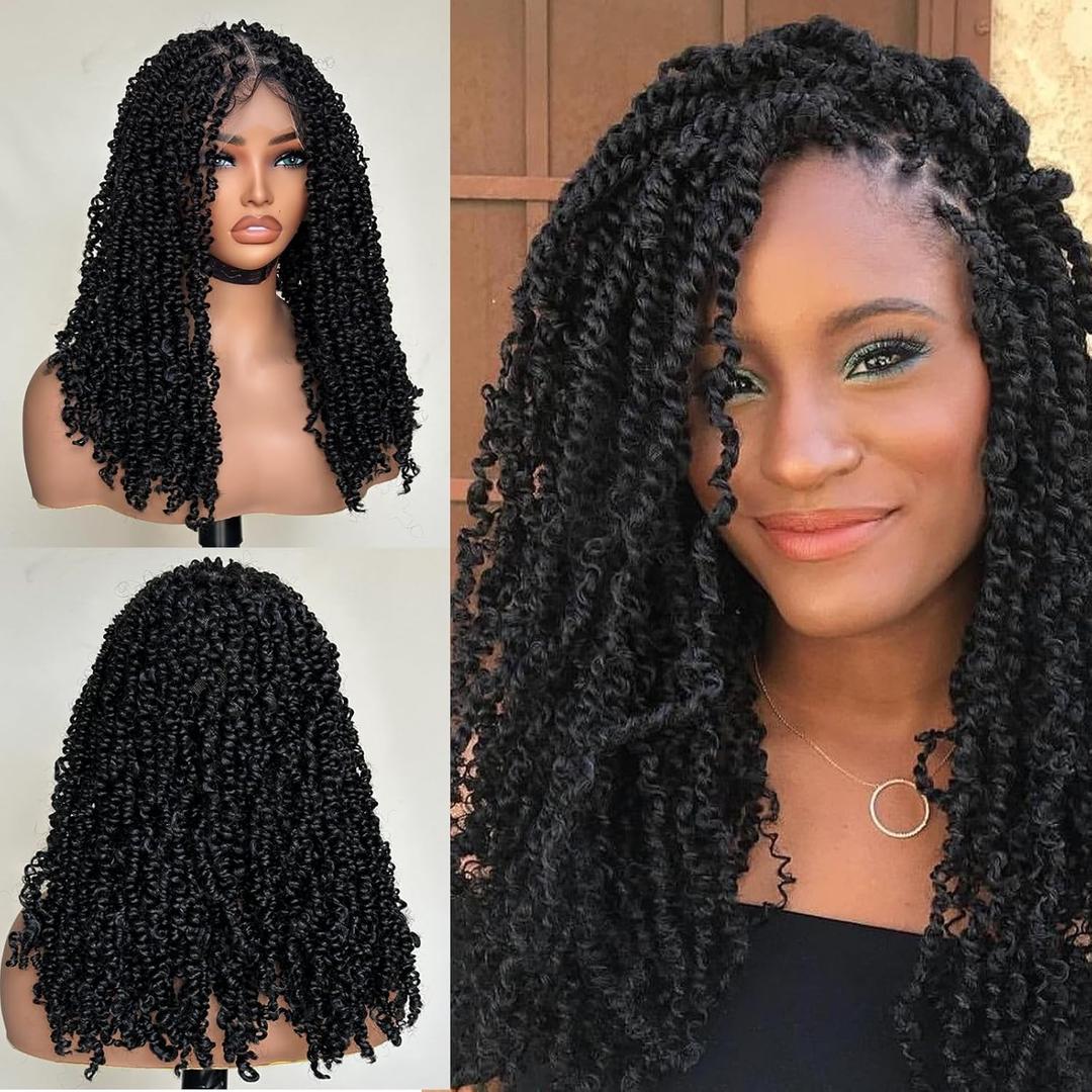 Black Butterfly Locs 13x6 Lace Wig Goddess Braids Lace Front Wig with Baby Hair Synthetic Pre-twisted Fluffy Goddess Butterfly (1B)