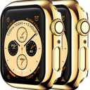2 Pack Hard Case for Apple Watch Series 9 8 7 41mm Tempered Glass Screen Protector Case, Plated Cover Full Coverage Shockproof Iwatch Bumper (41mm, Gold+Gold)